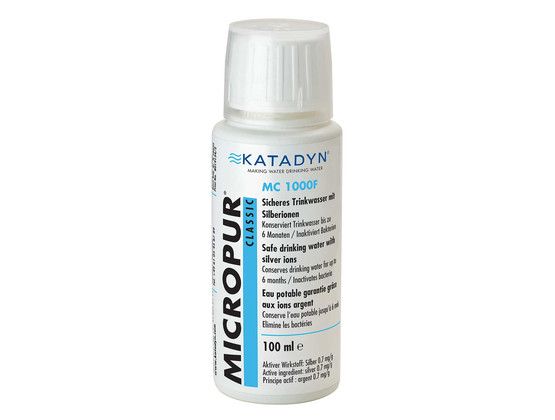 Effect: conserves clear drinking water for up to 6 months. Deactivates bacteria after 2 hours of contact.