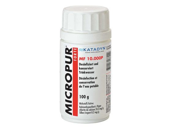 Katadyn Micropur Forte disinfects clear water and keeps it germ-free for up to 6 months.